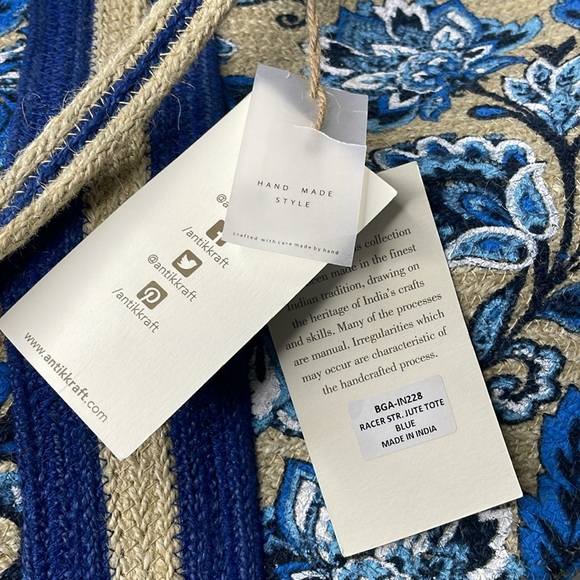 NWT Antik Kraft Jute Handmade Floral Print Tote - Picture 7 of 10